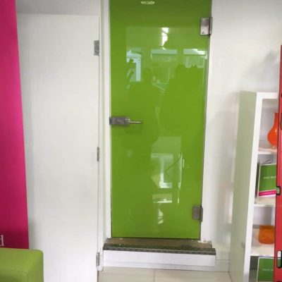Glass printed and then digitally coloured green.